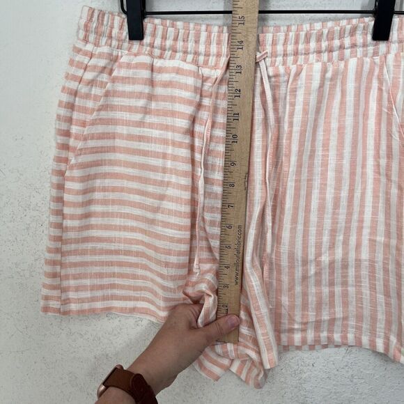 GIANNI BINI Peach Linen Blend Striped Shorts L NEW Drawstring Beachy Pull On - Picture 7 of 9